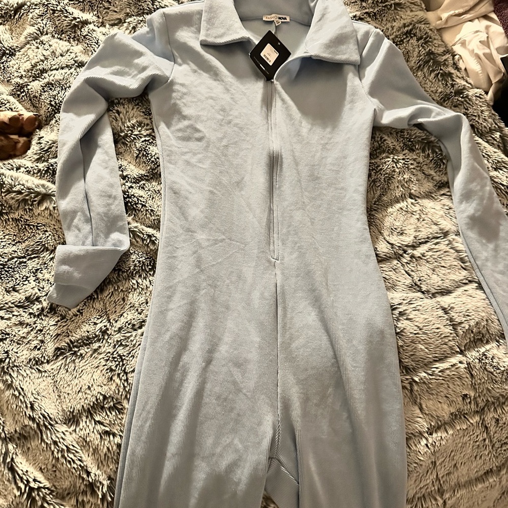 Fashion Nova Sky Blue Collared Jumpsuit